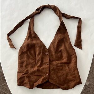 Casa Raki Abi Brown Button Waistcoat Halter Top in Organic Linen Sz Small $250